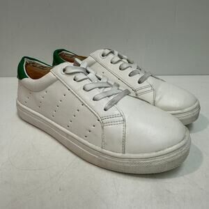 VERY GOOD J. Crew Crew Cuts Saturday Sneakers White Leather Green Big Kids 4